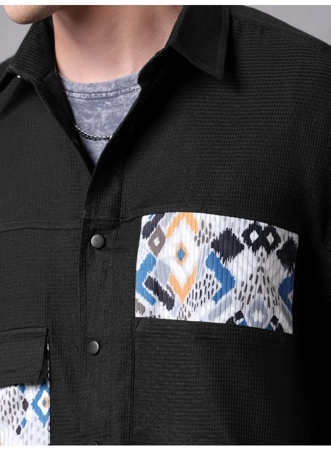بيونغ Black Waffle Casual Shirt for Men