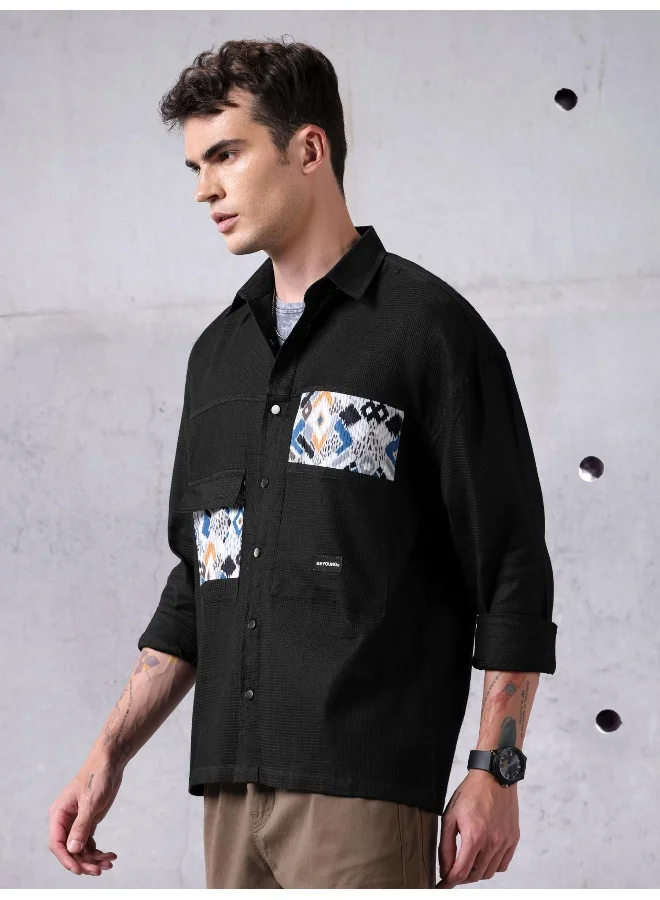 بيونغ Black Waffle Casual Shirt for Men