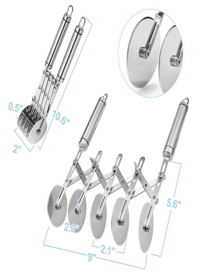 قطاعة معجنات احترافية بخمس عجلات - أداة بيتزا وعجين من الفولاذ المقاوم للصدأ، أداة مطبخ متعددة الاستخدامات للخبز، وتقطيع العجين، وتقسيم البسكويت - عجلة معجنات شديدة التحمل بمقبض مريح - Image 2