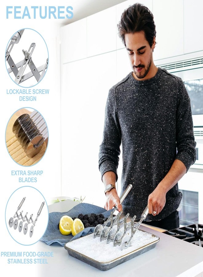 قطاعة معجنات احترافية بخمس عجلات - أداة بيتزا وعجين من الفولاذ المقاوم للصدأ، أداة مطبخ متعددة الاستخدامات للخبز، وتقطيع العجين، وتقسيم البسكويت - عجلة معجنات شديدة التحمل بمقبض مريح - Image 3