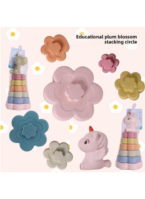 Children's Winter Dinosaur Soft Glue Stacking Ring Enlightenment Plum Blossom Shape Puzzle Stacking Music Chenghai Manufacturers Wholesale-Color:638-73 Plum Blossom Stacking Circle-random One