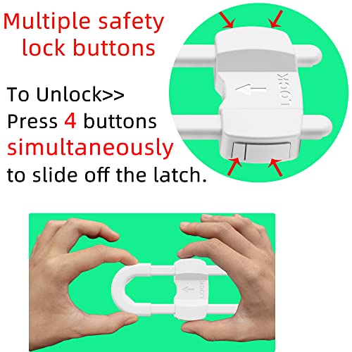 TERDEWE (10 pack white) 4 button Cabinet Locks, U-Shaped Proofing Drawers Safety Child Locks Adjustable, for Wardrobe,Kitchen,Bathroom,Drawer,Fridge,Cupboard Doors Knobs & Handles - Image 3