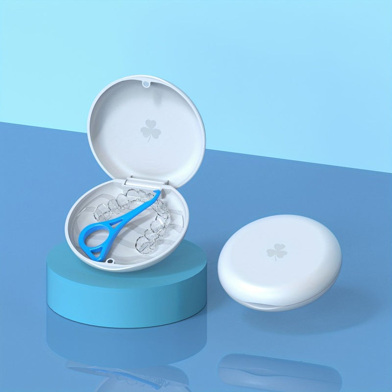 White Compact Round Dental Retainer Storage Case for Braces and Mouth Guards - Image 5