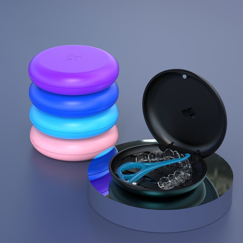 White Compact Round Dental Retainer Storage Case for Braces and Mouth Guards - Image 2