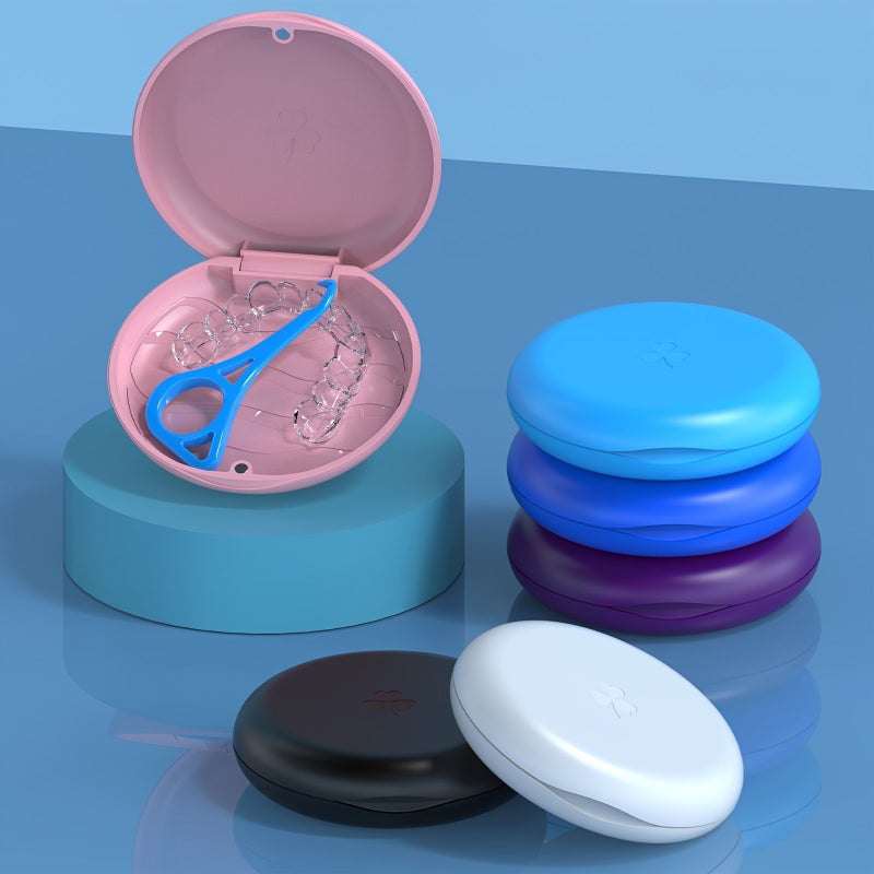 White Compact Round Dental Retainer Storage Case for Braces and Mouth Guards - Image 1