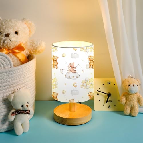 VIHOSE Bear Kids Table Lamp for Bedroom Kids Bedside Lamp with Linen Wooden Nightstand Cartoon Nursery Lampshade for Girls Boys Living Room - Image 5