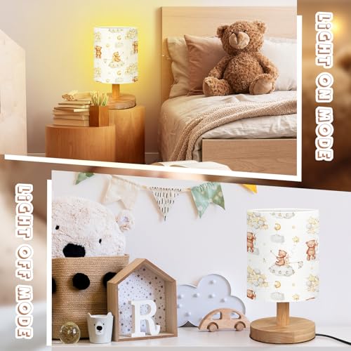VIHOSE Bear Kids Table Lamp for Bedroom Kids Bedside Lamp with Linen Wooden Nightstand Cartoon Nursery Lampshade for Girls Boys Living Room - Image 3