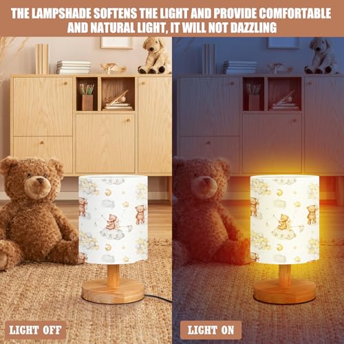 VIHOSE Bear Kids Table Lamp for Bedroom Kids Bedside Lamp with Linen Wooden Nightstand Cartoon Nursery Lampshade for Girls Boys Living Room - Image 4