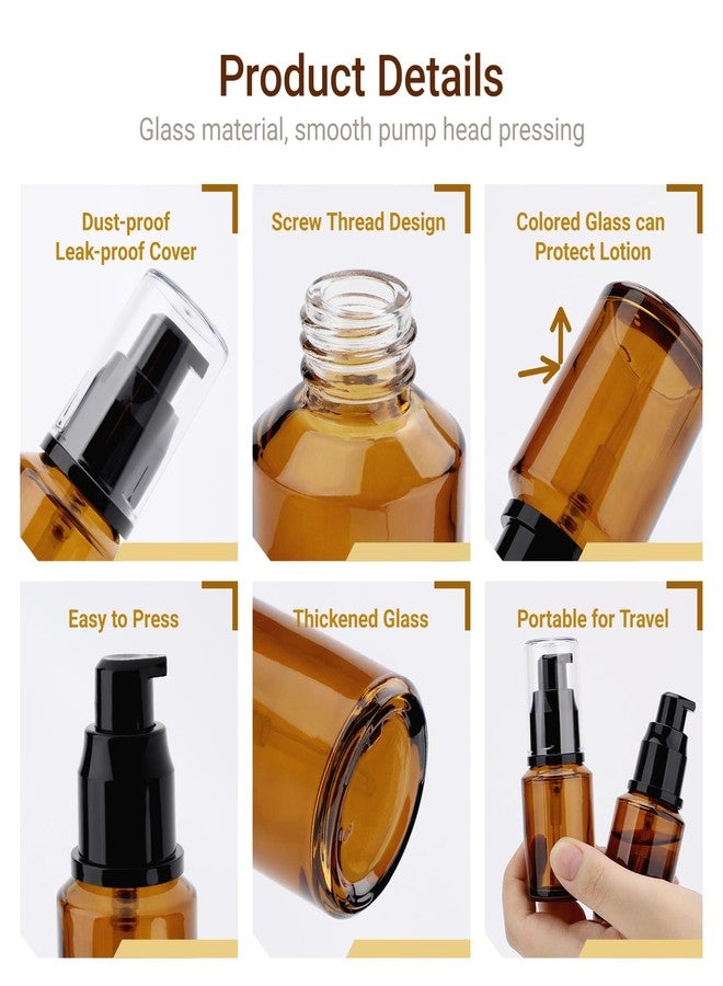Segbeauty زجاجة مضخة فارغة مصنوعة من الزجاج المعتم سعة 1 أونصة من سيج بيوتي، عبوة 3 قطع سعة 30 مل، زجاجات مضخة بحجم السفر، حاوية لوشن قابلة لإعادة الاستخدام، زجاجة أساس للسفر، حاويات تجميل قابلة لإعادة التعبئة للنساء باللون الكهرماني - Image 2
