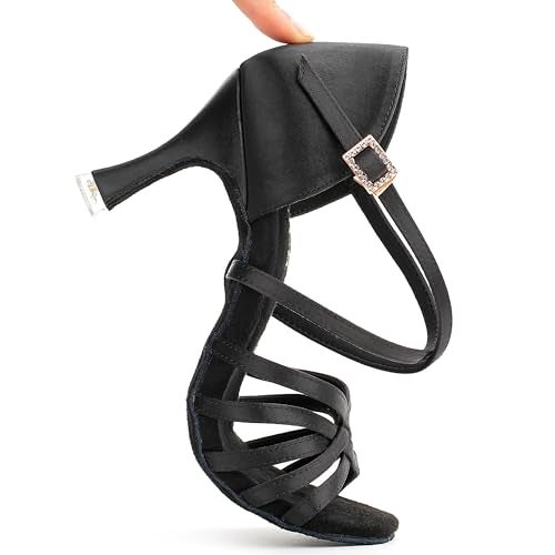 RoseMoli 3" Ballroom Dance Shoes Women Salsa Latin Dance Shoes for Woman Satin Professional Practice Performance for Dancing Heels Black 5.5 - Image 2