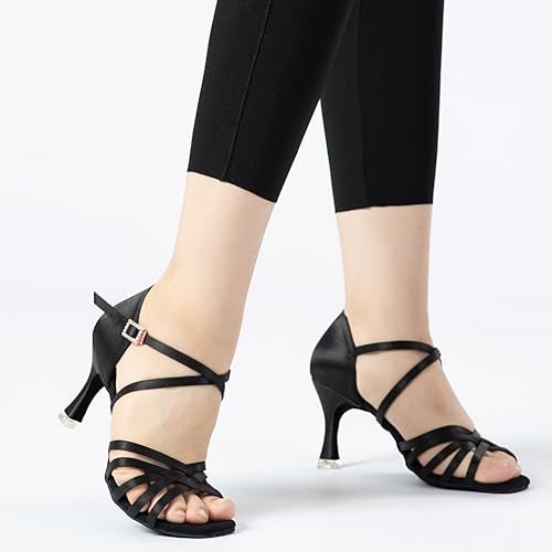 RoseMoli 3" Ballroom Dance Shoes Women Salsa Latin Dance Shoes for Woman Satin Professional Practice Performance for Dancing Heels Black 5.5 - Image 5