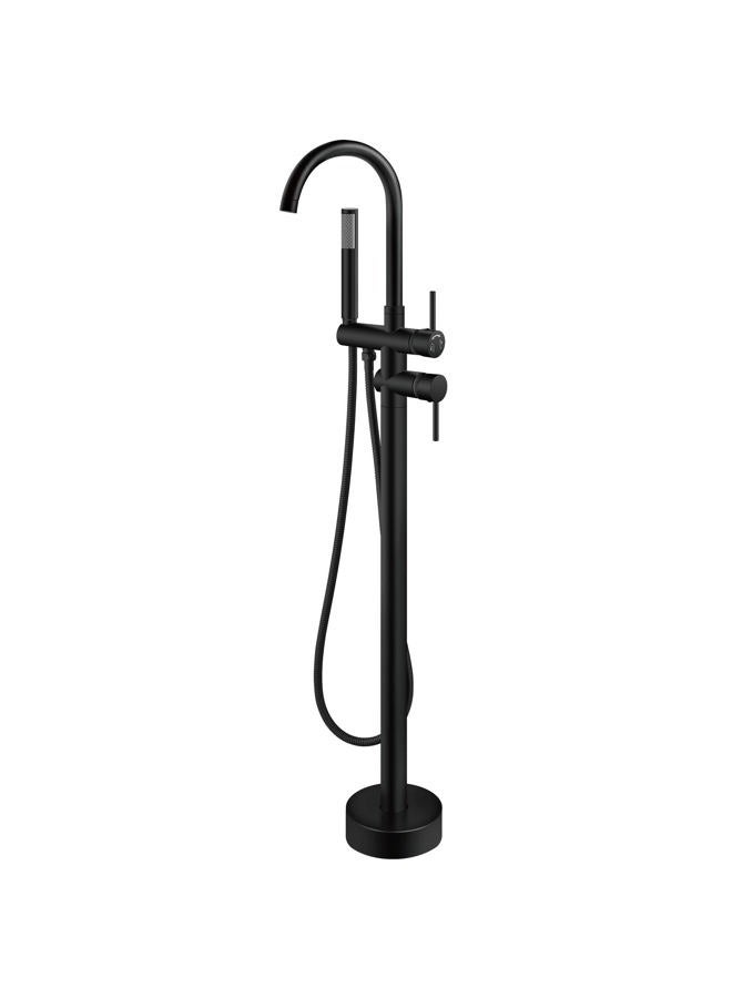 Aolemi Floor Mount Bathtub Faucet Freestanding Tub Filler Standing High Flow Shower Faucets Shower Mixer Taps, Swivel Gooseneck Spout with Cylinder Handheld Matte Black - Image 1