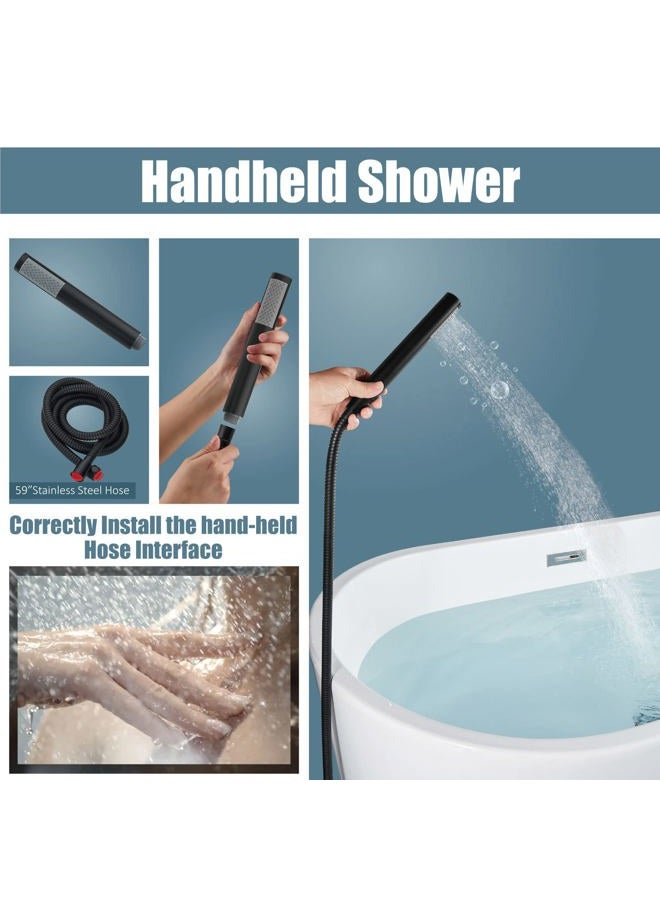 Aolemi Floor Mount Bathtub Faucet Freestanding Tub Filler Standing High Flow Shower Faucets Shower Mixer Taps, Swivel Gooseneck Spout with Cylinder Handheld Matte Black - Image 5