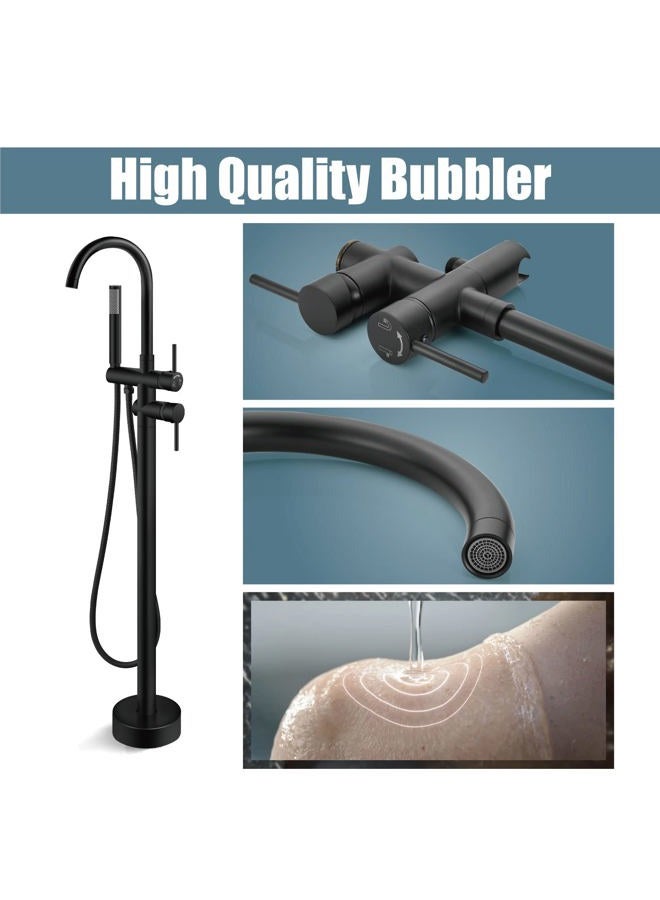 Aolemi Floor Mount Bathtub Faucet Freestanding Tub Filler Standing High Flow Shower Faucets Shower Mixer Taps, Swivel Gooseneck Spout with Cylinder Handheld Matte Black - Image 4