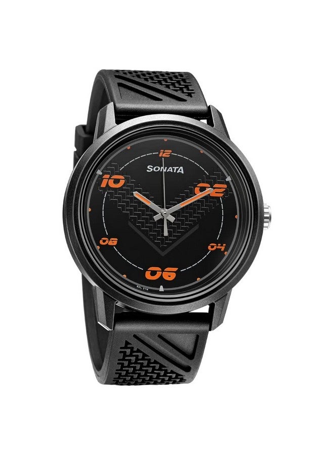 سوناتا ساعة سوناتا كوارتز أنالوج بمينا سوداء وحزام من البولي يوريثان للرجال - NS77085PP12W - Image 1