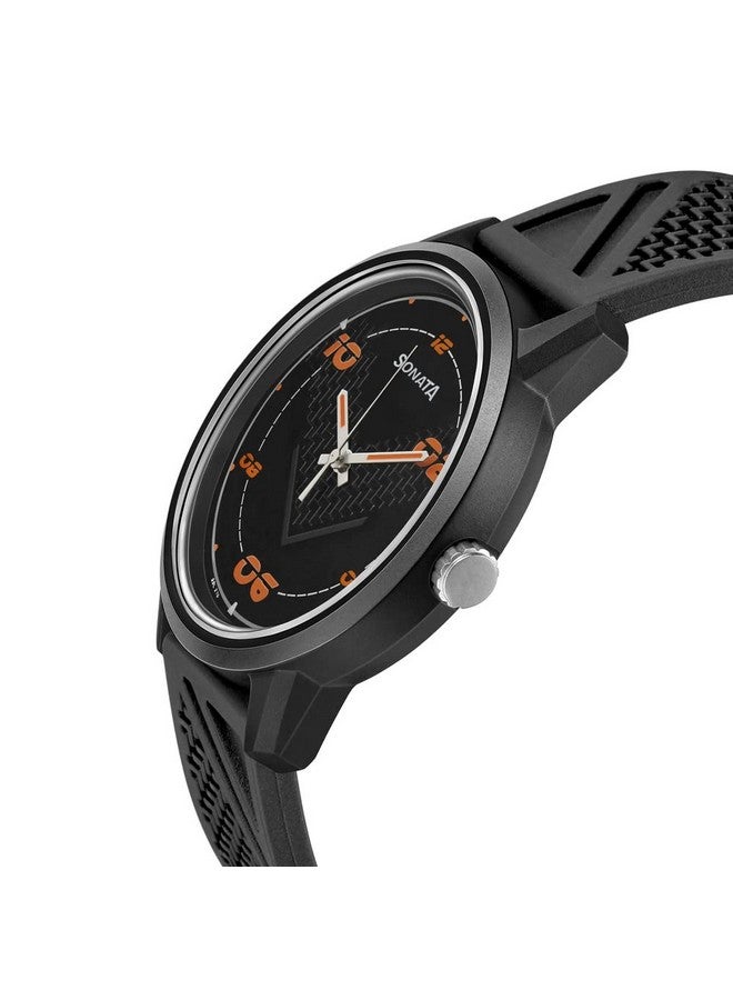 سوناتا ساعة سوناتا كوارتز أنالوج بمينا سوداء وحزام من البولي يوريثان للرجال - NS77085PP12W - Image 3