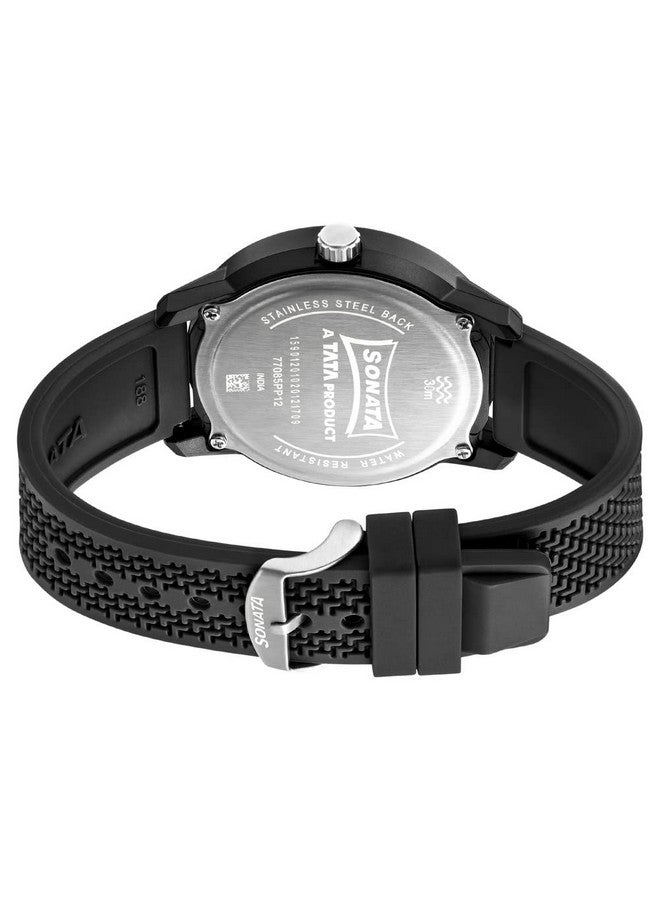 سوناتا ساعة سوناتا كوارتز أنالوج بمينا سوداء وحزام من البولي يوريثان للرجال - NS77085PP12W - Image 4