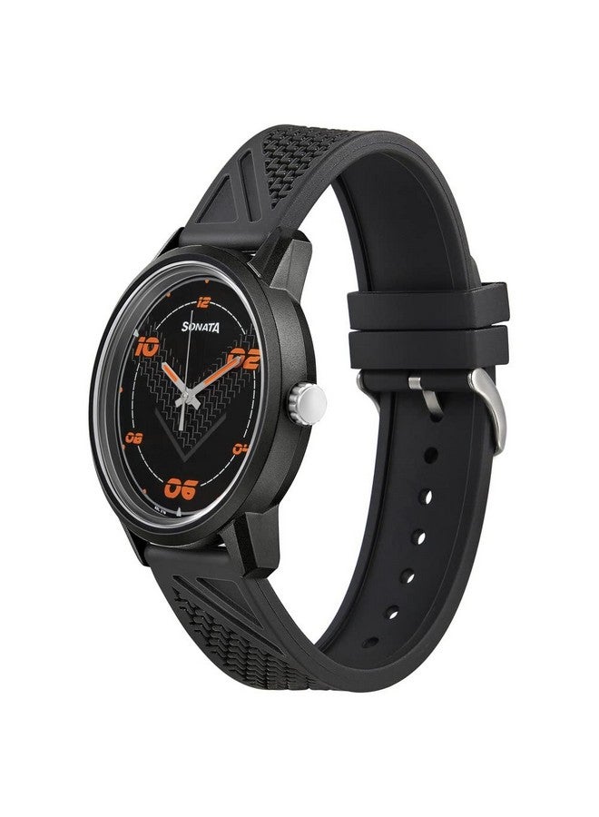 سوناتا ساعة سوناتا كوارتز أنالوج بمينا سوداء وحزام من البولي يوريثان للرجال - NS77085PP12W - Image 2