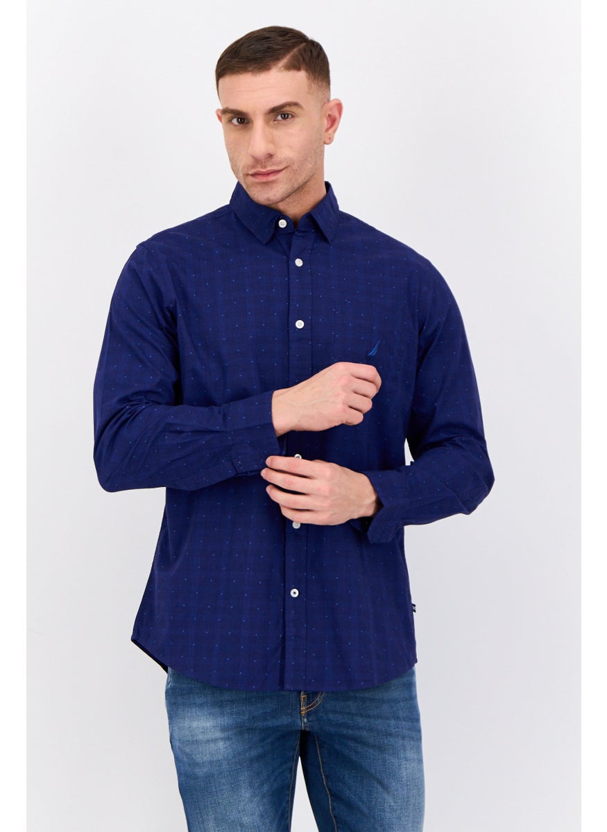 NAUTICA Men Classic Fit Grid Pattern Long Sleeves Casual Shirt, Multicolor  - Image 1