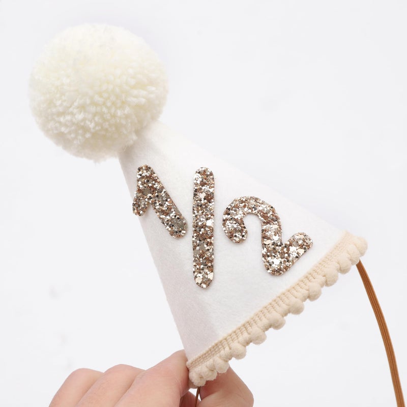 beaded Girl/Boy 1/2 Birthday Hat - 6 Months Birthday Decorations,1/2 Way To One Decoration,1/2 Way To One Decoration (Beige) - Image 5
