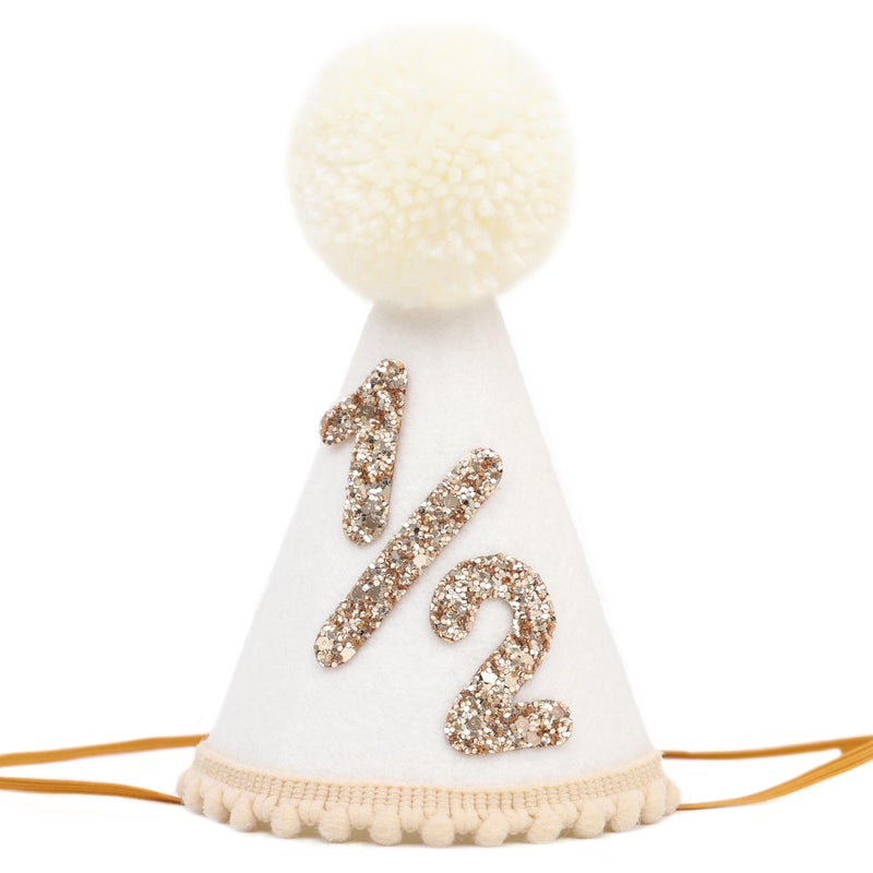 beaded Girl/Boy 1/2 Birthday Hat - 6 Months Birthday Decorations,1/2 Way To One Decoration,1/2 Way To One Decoration (Beige) - Image 1