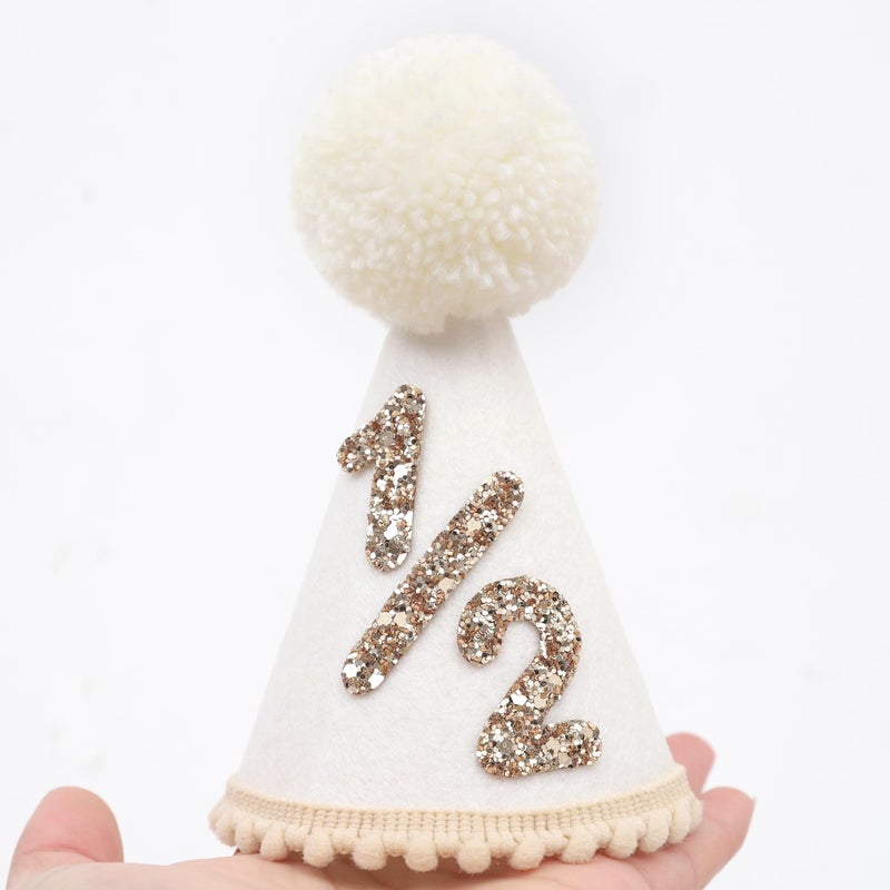 beaded Girl/Boy 1/2 Birthday Hat - 6 Months Birthday Decorations,1/2 Way To One Decoration,1/2 Way To One Decoration (Beige) - Image 4