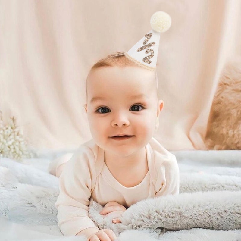 beaded Girl/Boy 1/2 Birthday Hat - 6 Months Birthday Decorations,1/2 Way To One Decoration,1/2 Way To One Decoration (Beige) - Image 3