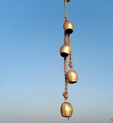 THOR INSTRUMENTS Vintage Jingle Bell Wedding Patio Cow Bells Iron Wrought Bell Chime Handmade Brass Finish Wall Hanging - Image 1