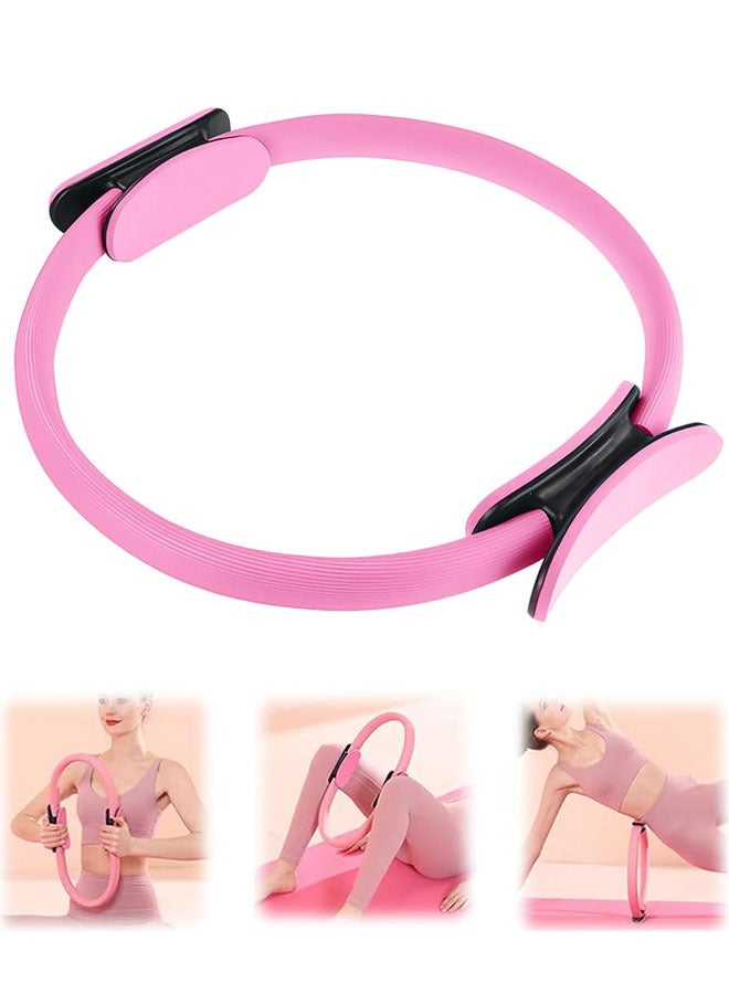 حلقة بيلاتيس الدائرية للياقة البدنية، حلقات يوغا دائرية 14 بوصة بمقابض مبطنة مزدوجة لشد الذراعين والفخذين والساقين والجزء الأساسي - Image 1