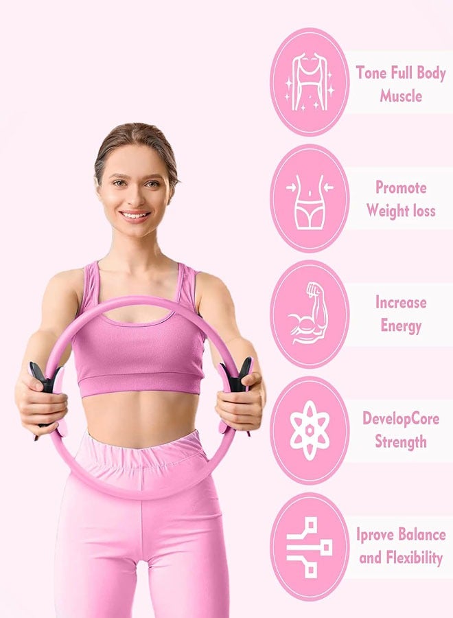 حلقة بيلاتيس الدائرية للياقة البدنية، حلقات يوغا دائرية 14 بوصة بمقابض مبطنة مزدوجة لشد الذراعين والفخذين والساقين والجزء الأساسي - Image 3