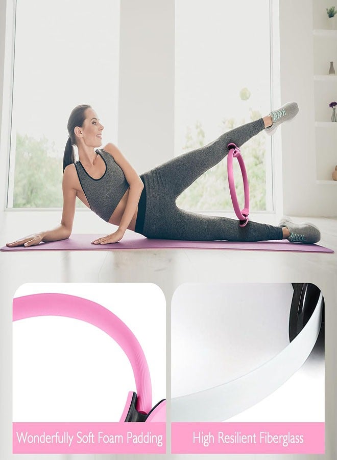 حلقة بيلاتيس الدائرية للياقة البدنية، حلقات يوغا دائرية 14 بوصة بمقابض مبطنة مزدوجة لشد الذراعين والفخذين والساقين والجزء الأساسي - Image 4