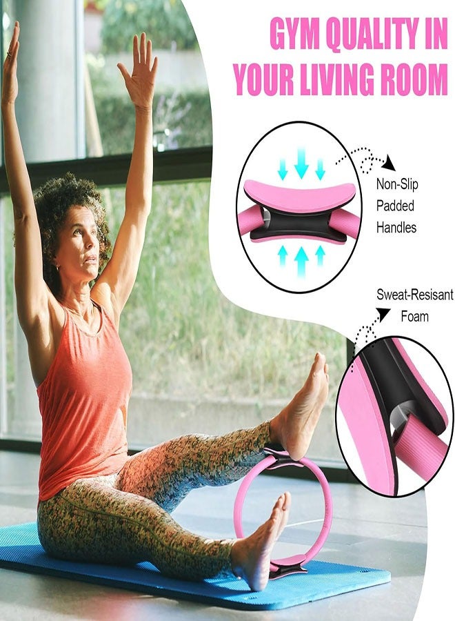 حلقة بيلاتيس الدائرية للياقة البدنية، حلقات يوغا دائرية 14 بوصة بمقابض مبطنة مزدوجة لشد الذراعين والفخذين والساقين والجزء الأساسي - Image 5