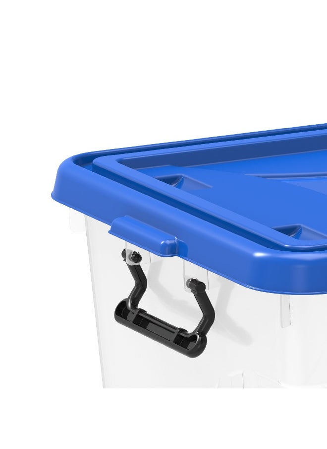 Cosmoplast 55L Clear Plastic Storage Box With Wheels & Lockable Lid (Blue)  - Image 2