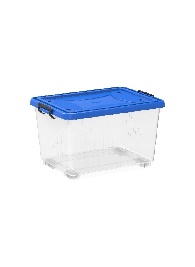 Cosmoplast 55L Clear Plastic Storage Box With Wheels & Lockable Lid (Blue)  - Image 1