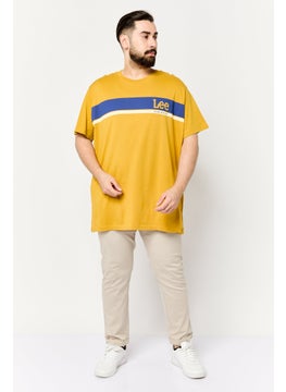 LEE Men Crew Neck Short Sleeves Brand Logo T-Shirt, Mustard  - Image 4