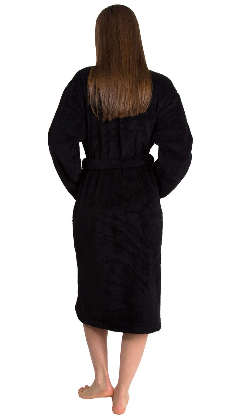 TowelSelections Womens Robe Soft Plush Bathrobe Fleece Kimono Spa Bath Robe for Women Small-Medium Black - Image 2