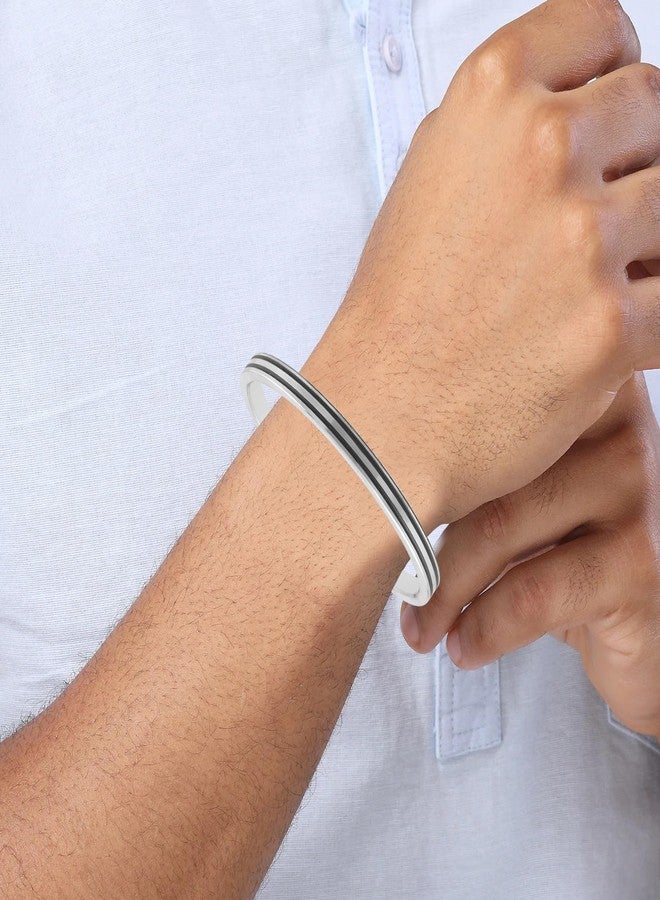 morir Stainless Steel Black Stripe Kada for Men – Stylish and Durable Bracelet for All Occasions (Large-2.12) - Image 3