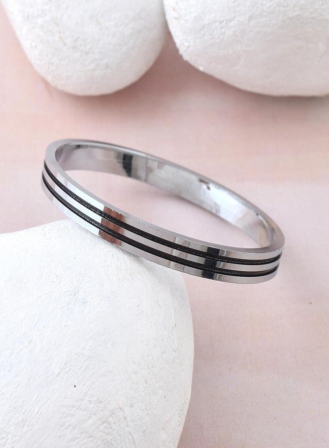 morir Stainless Steel Black Stripe Kada for Men – Stylish and Durable Bracelet for All Occasions (Large-2.12) - Image 4