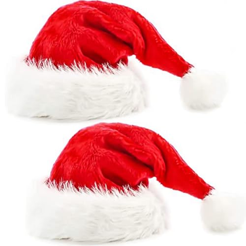 kockuu 2pcs Fluffy Red Santa Hats Set with Plush Brim and Liner for Adults Men Women Christmas New Year Party Supplies Gifts - Image 1
