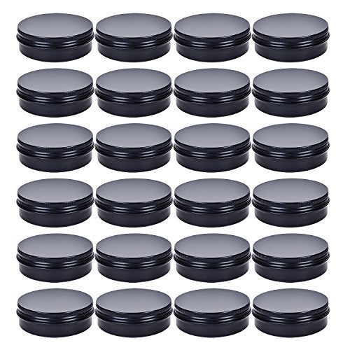 Liyar TMO 4 oz. Aluminum Tins Container 24 Pack Round Screw Lid Containers Jars Metal Storage Tin Jars Aluminum Tin Cans Food Tins Travel Tins,Black - Image 1