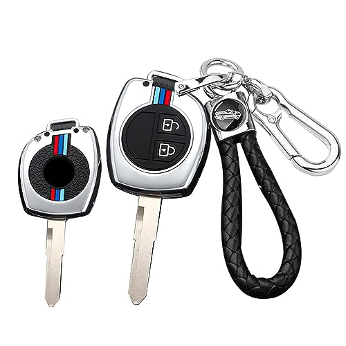 ontto Leather Key Cover Metal Key Case Fit for Suzuki Alto Baleno Grand Vitara Ignis Jimny Karimun Wagon R Liana Splash Swift SX4 Vitara Key Remote Stylish Key Protector Silver - Image 1