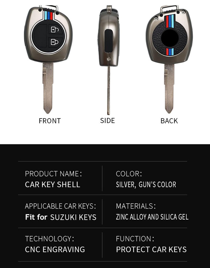 ontto Leather Key Cover Metal Key Case Fit for Suzuki Alto Baleno Grand Vitara Ignis Jimny Karimun Wagon R Liana Splash Swift SX4 Vitara Key Remote Stylish Key Protector Silver - Image 4