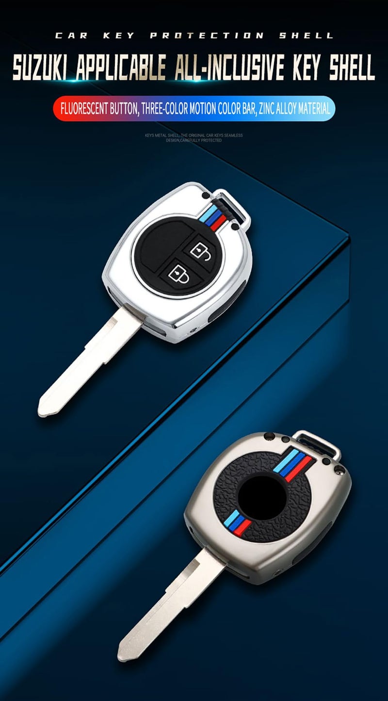 ontto Leather Key Cover Metal Key Case Fit for Suzuki Alto Baleno Grand Vitara Ignis Jimny Karimun Wagon R Liana Splash Swift SX4 Vitara Key Remote Stylish Key Protector Silver - Image 3