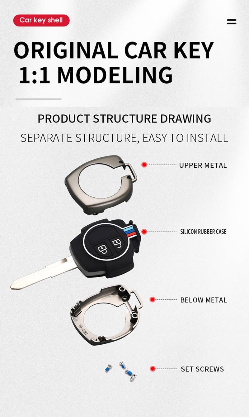 ontto Leather Key Cover Metal Key Case Fit for Suzuki Alto Baleno Grand Vitara Ignis Jimny Karimun Wagon R Liana Splash Swift SX4 Vitara Key Remote Stylish Key Protector Silver - Image 5