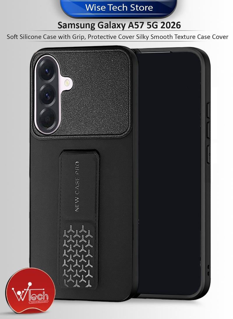دبليو تيك غطاء سيليكون ناعم لهاتف سامسونج جالاكسي A57 5G 2026 مع قبضة، غطاء واقٍ بنسيج ناعم حريري (MCGHSN) - أسود - Image 1