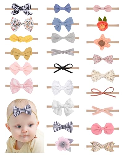 doboi 24pcs Baby Girls Flower and Hair Bows Headbands Soft Nylon Hairbands Elastic Hair Accessories for Newborns Infants Toddlers and Kids - Image 1
