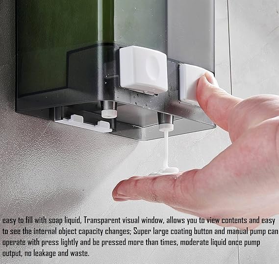 Vroxy فروكسي موزع شامبو 2 في 1، موزع صابون وشامبو بحمامين مضخات مزدوجة، وحدة مثبتة على الحائط سهلة الفصل والتجميع برأسين موزع صابون باللمس (1 قطعة) - Image 4