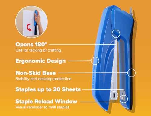 Bostitch Office Ascend 3 in 1 Stapler Value Pack, 20 Sheet Capacity, Includes 5000 Staples, Integrated Remover & and Extra Staple Remover, Staple Storage Compartment, Assorted Colors (Colors May Vary) - Image 4