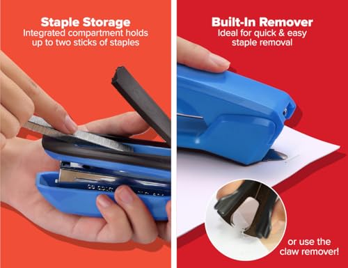 Bostitch Office Ascend 3 in 1 Stapler Value Pack, 20 Sheet Capacity, Includes 5000 Staples, Integrated Remover & and Extra Staple Remover, Staple Storage Compartment, Assorted Colors (Colors May Vary) - Image 3
