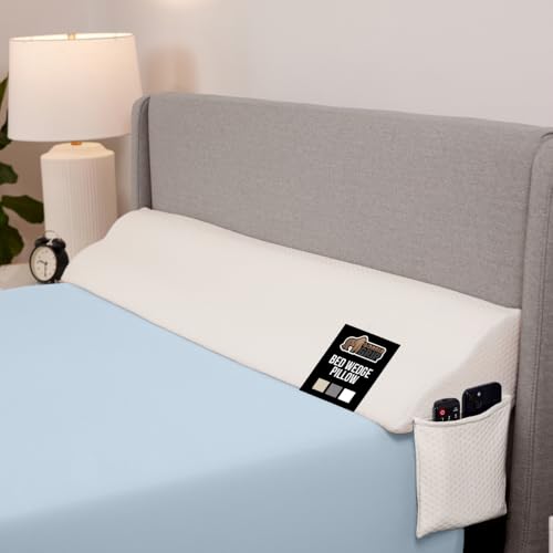 GORILLA GRIP Patented Bed Wedge Pillow for Headboard Gap Filler Between Mattress Gaps Comfortable Supportive High Density Cushioned Foam Pillows Stay in Place Gripping Dots Full Size White - Image 1
